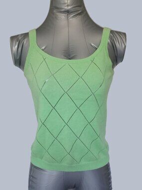 Calson 100% Cotton Knit Sweater Tank Top Green Petite XS Argyle